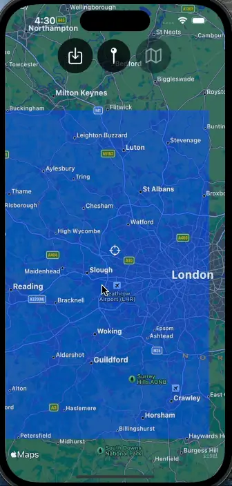 Screen recording of placing the transmitter pin on the map